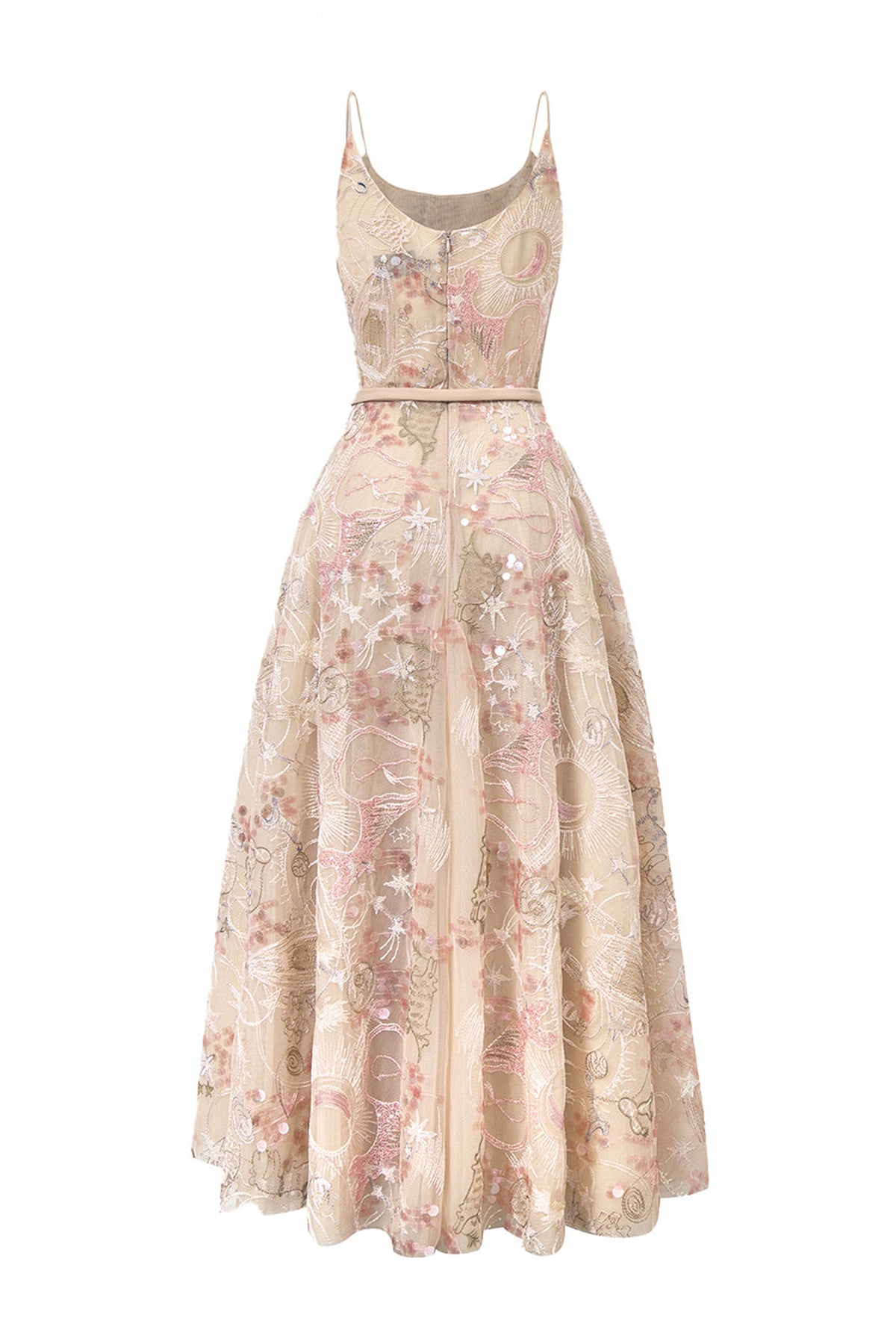 Tidal Whisper A-line Spaghetti Strap Embroidered Lace Maxi Dress