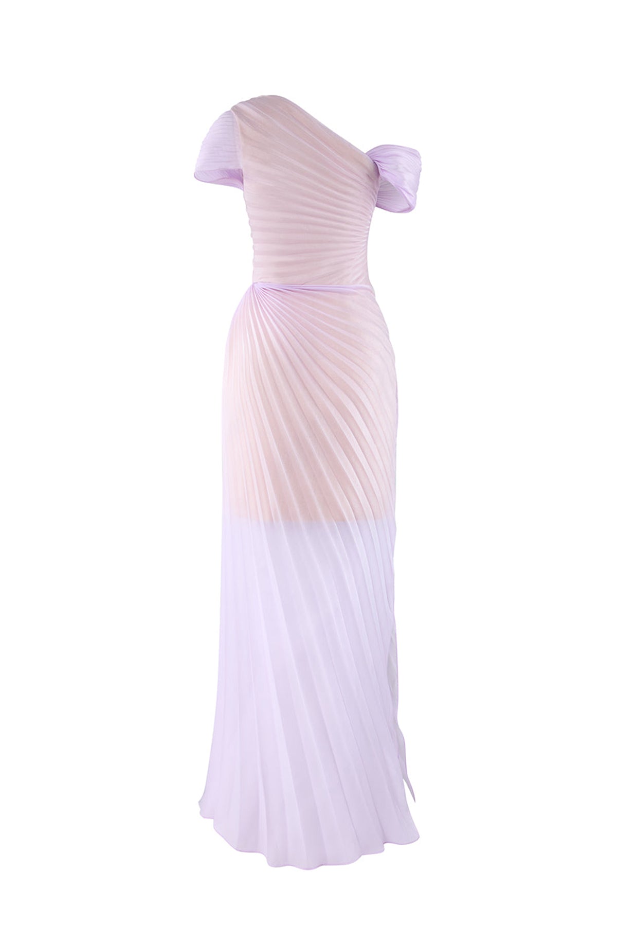 Virelle Pleated Asymmetric Neck Organza Floor Length Dress