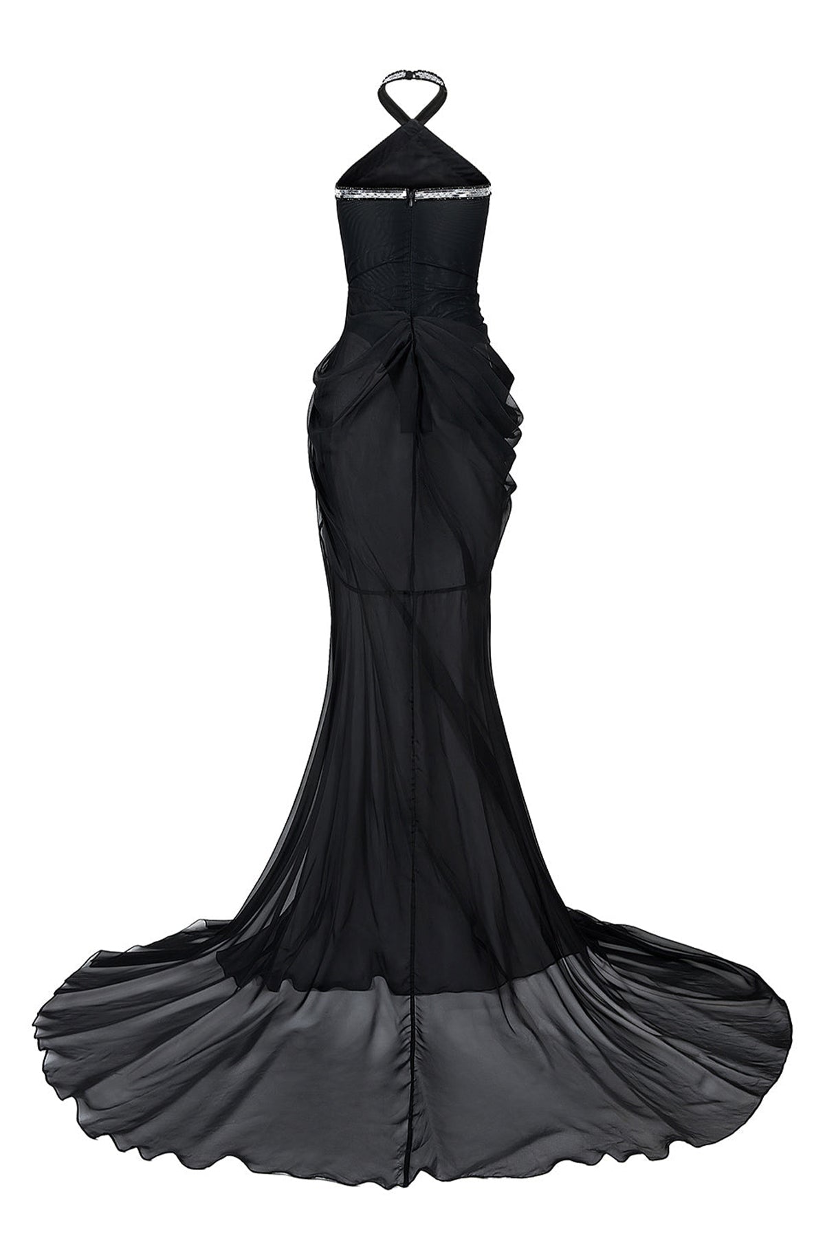 Willa Slit Halter Neck Chiffon Extra Long Length Dress