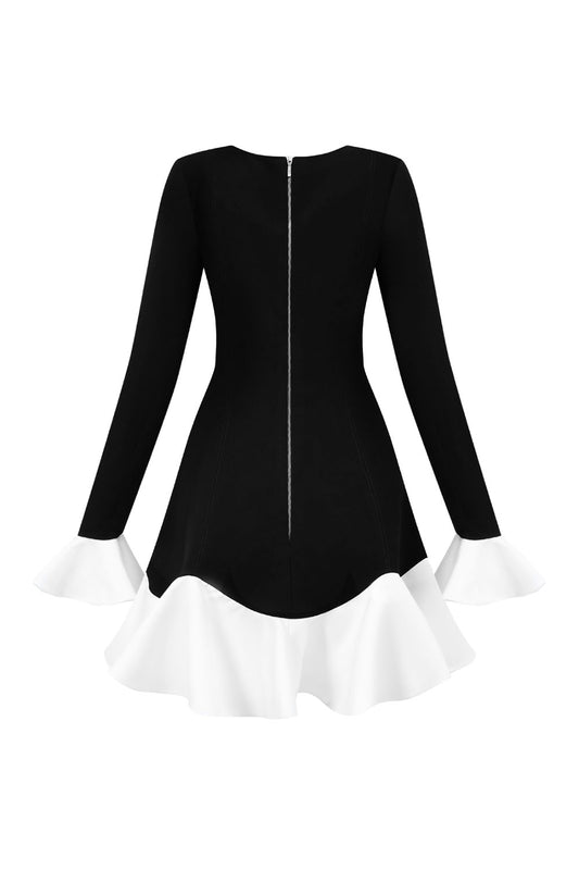 Jabott’ Fit and Flare Poet Sleeved Taffeta Cotton Mini Dress