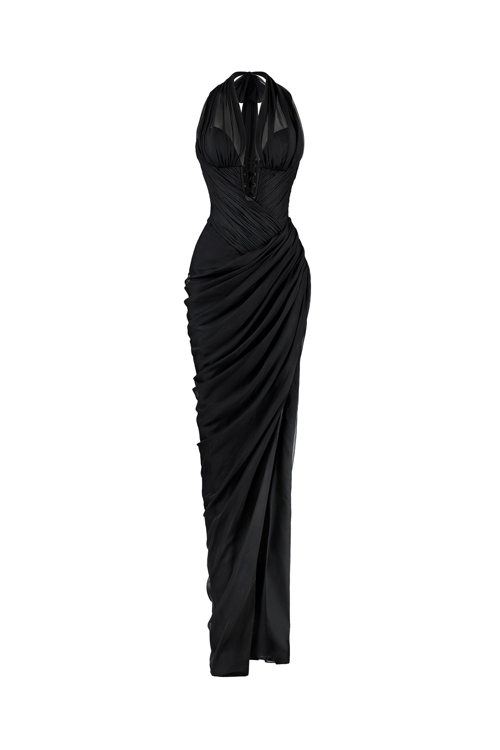 Arielle Slit Plunge Neck Chiffon Long Length Dress