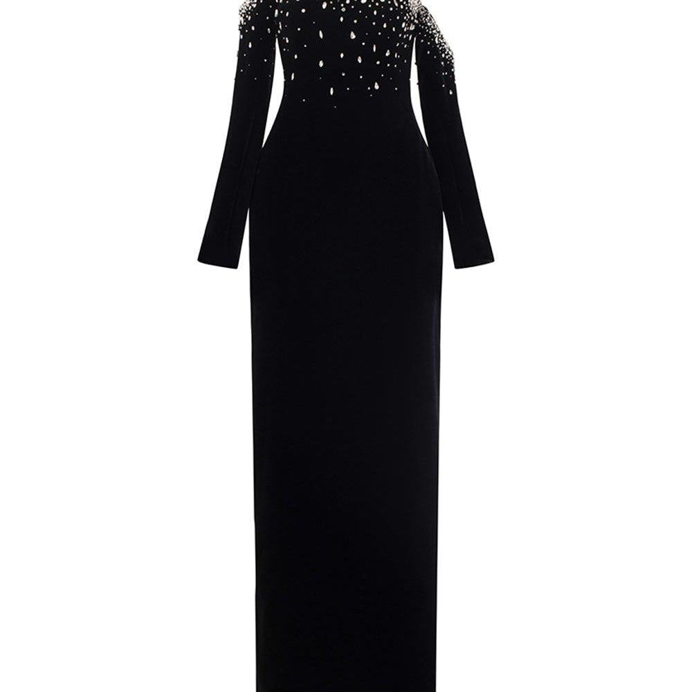 Lucero Sheath Asymmetric Neck Velvet Floor Length Dress