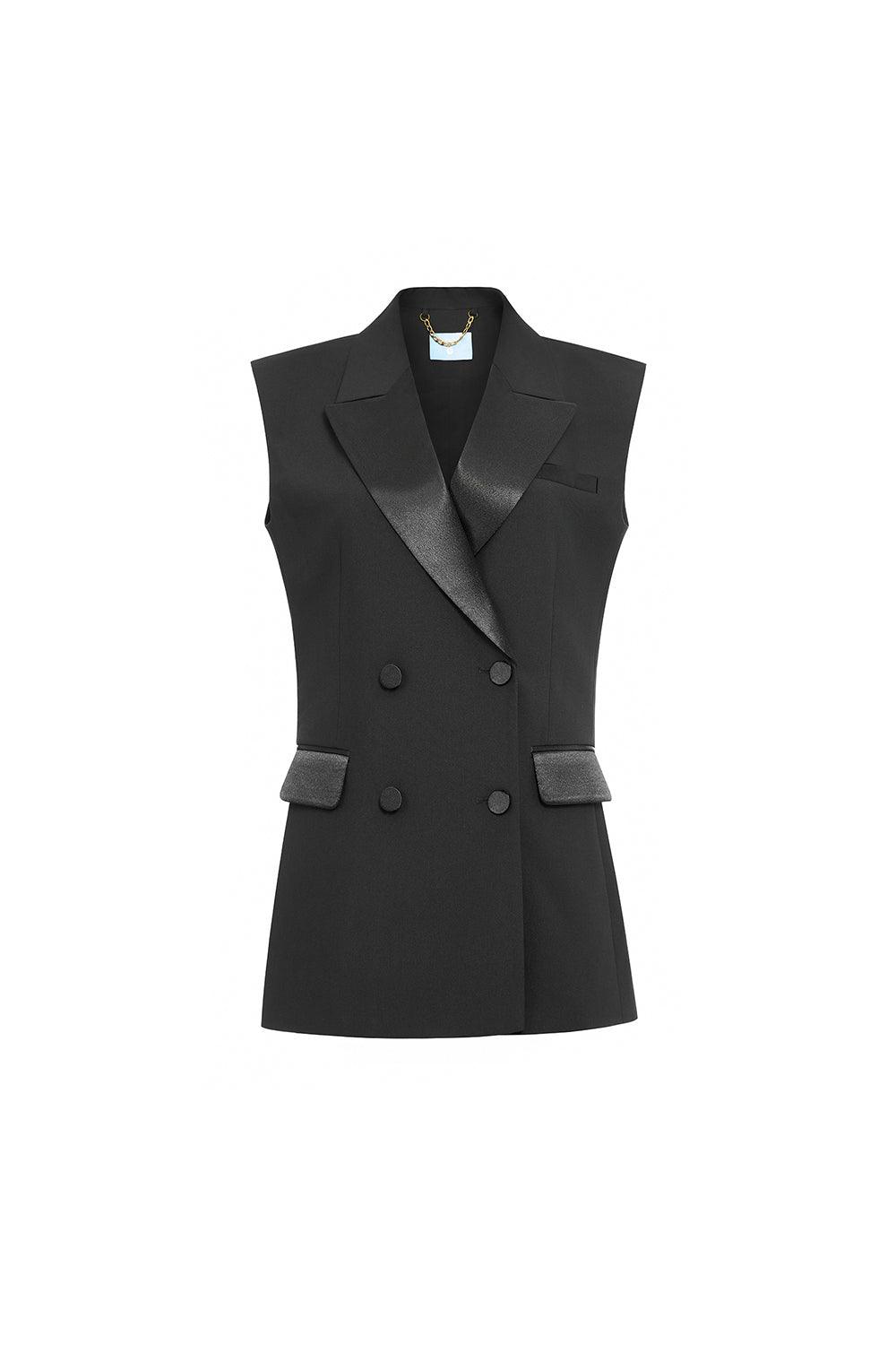 Zanna Structured Peak Lapel Twill Blazer