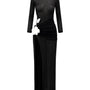 Caprila Slit Long Sleeved Jersey Floor Length Dress