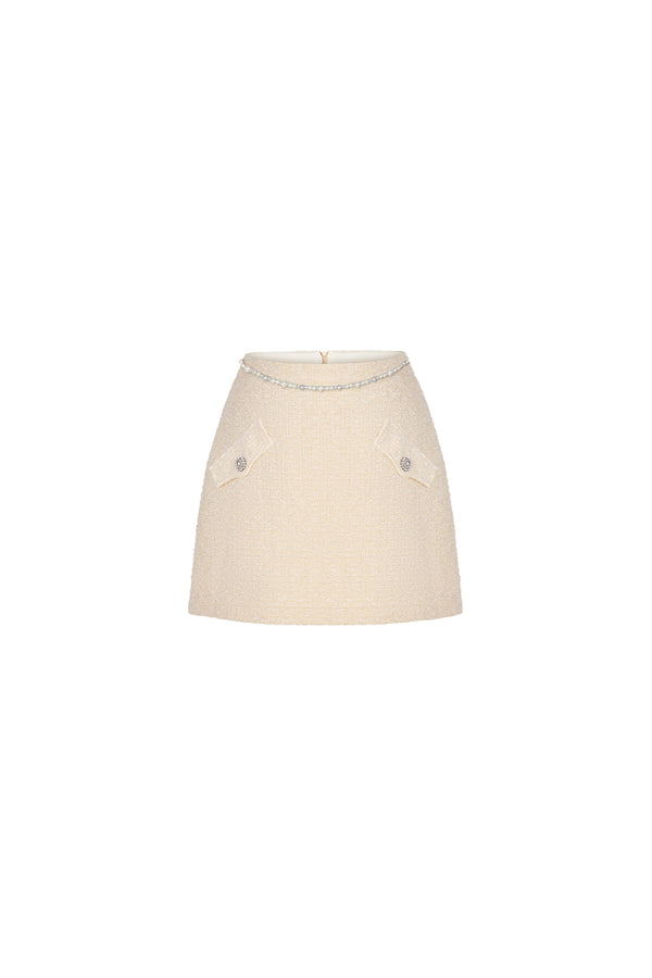Lea A-line Button Tweed Mini Skirt