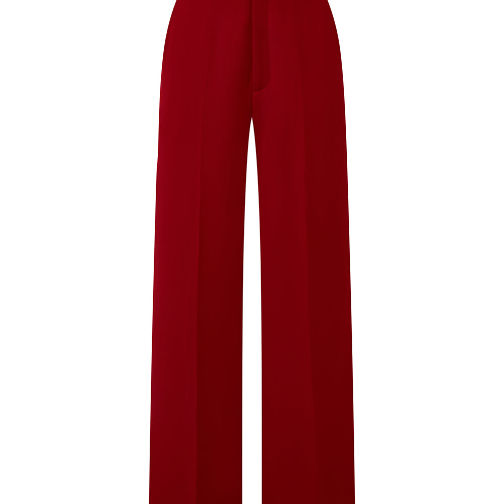 Violeta Straight Ribbed Poly Silk Floor Length Pants