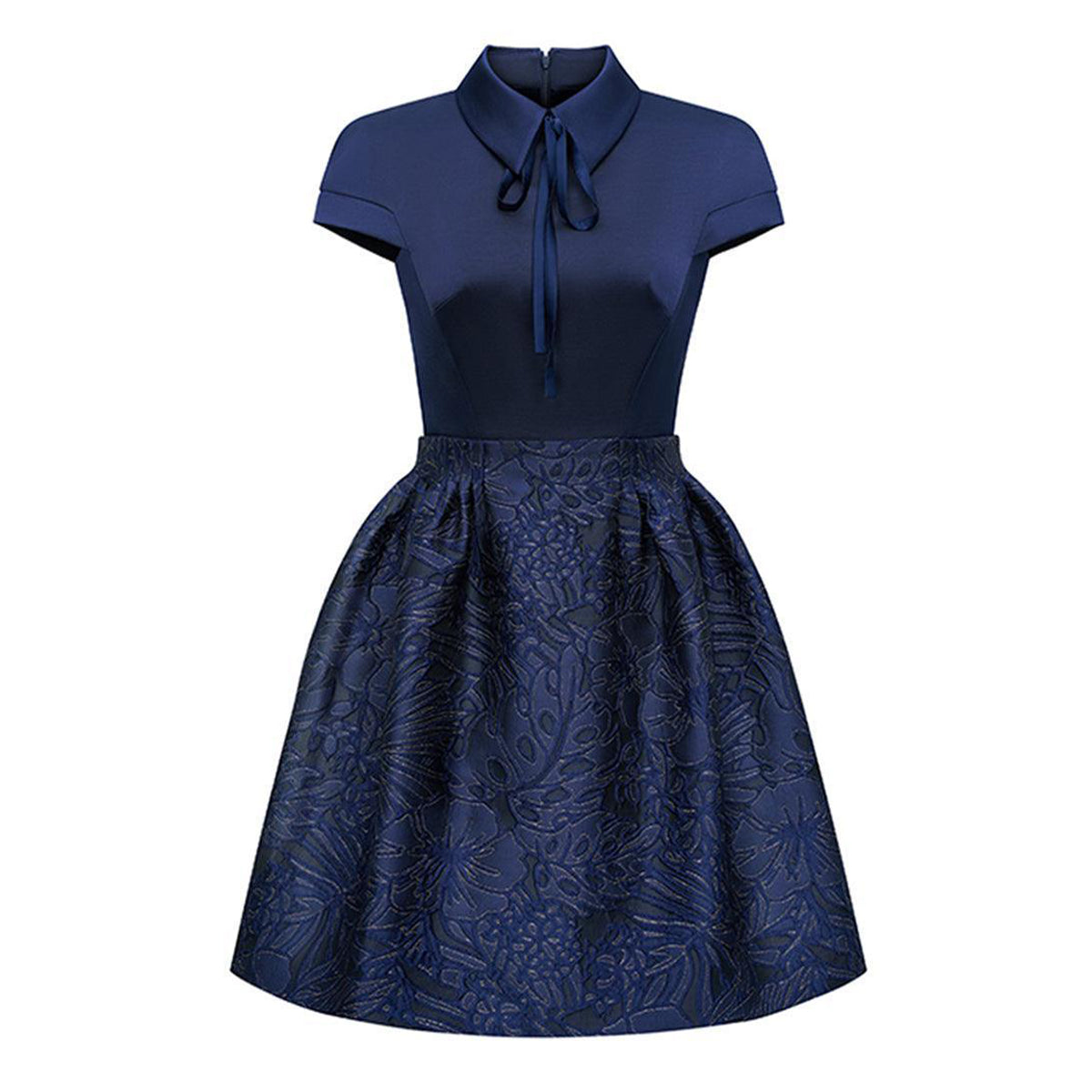 Simone A-line Collared Neck Brocade Mini Dress