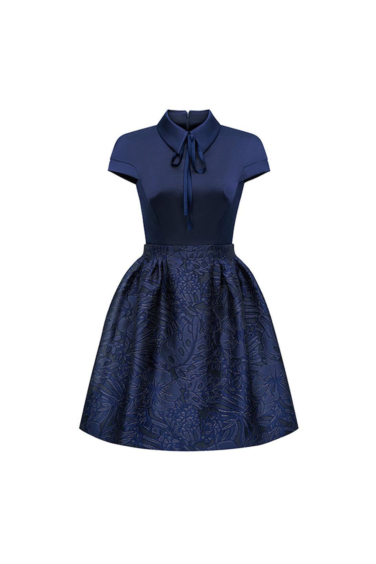 Simone A-line Collared Neck Brocade Mini Dress