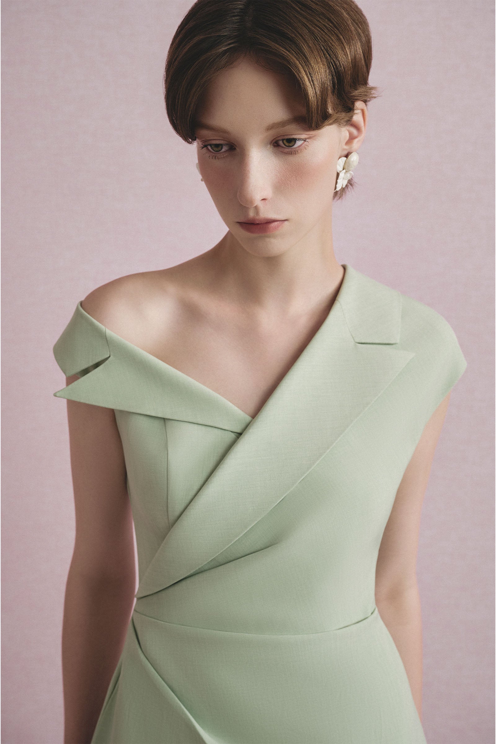 Lanto Asymmetric Neck Midi Dress