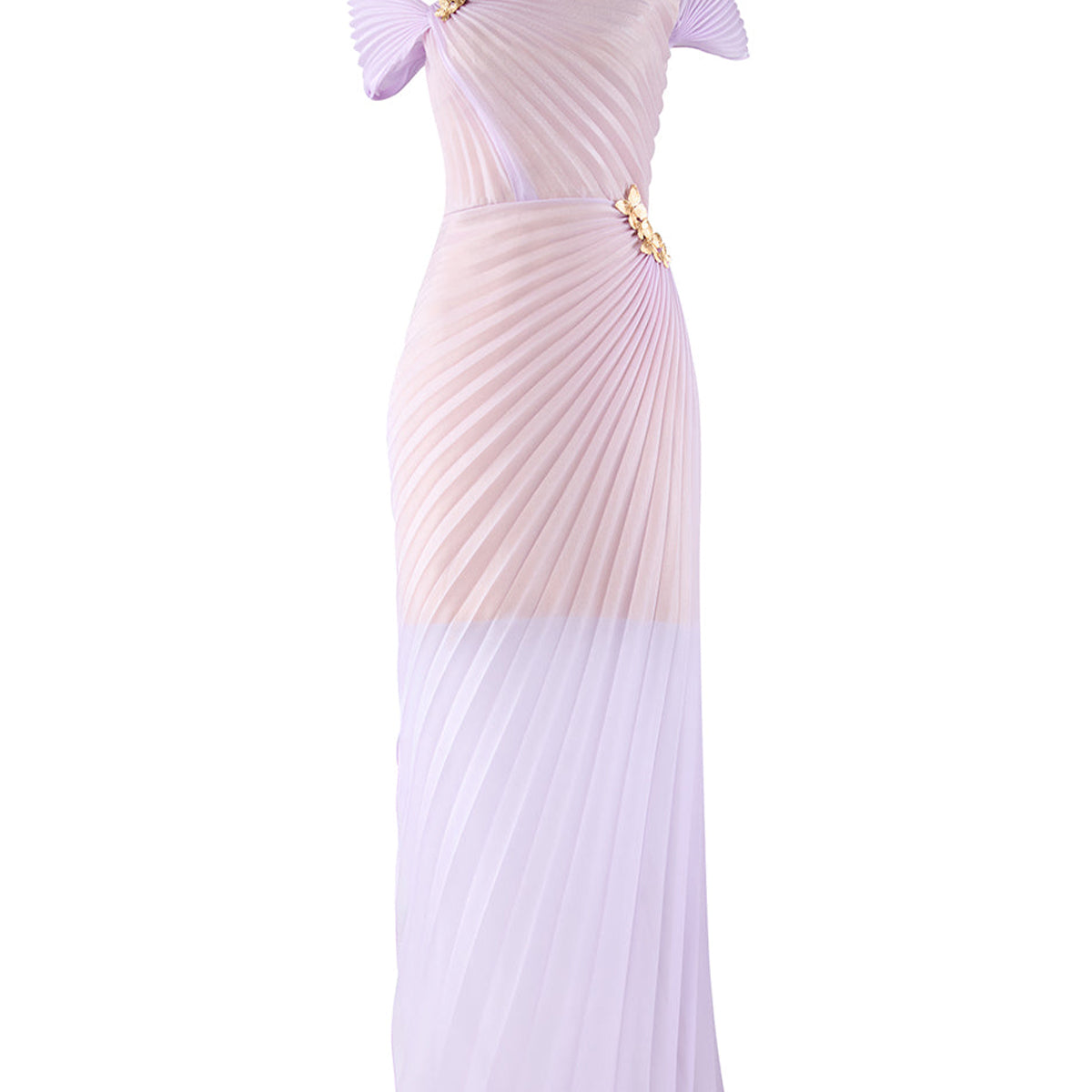 Virelle Pleated Asymmetric Neck Organza Floor Length Dress