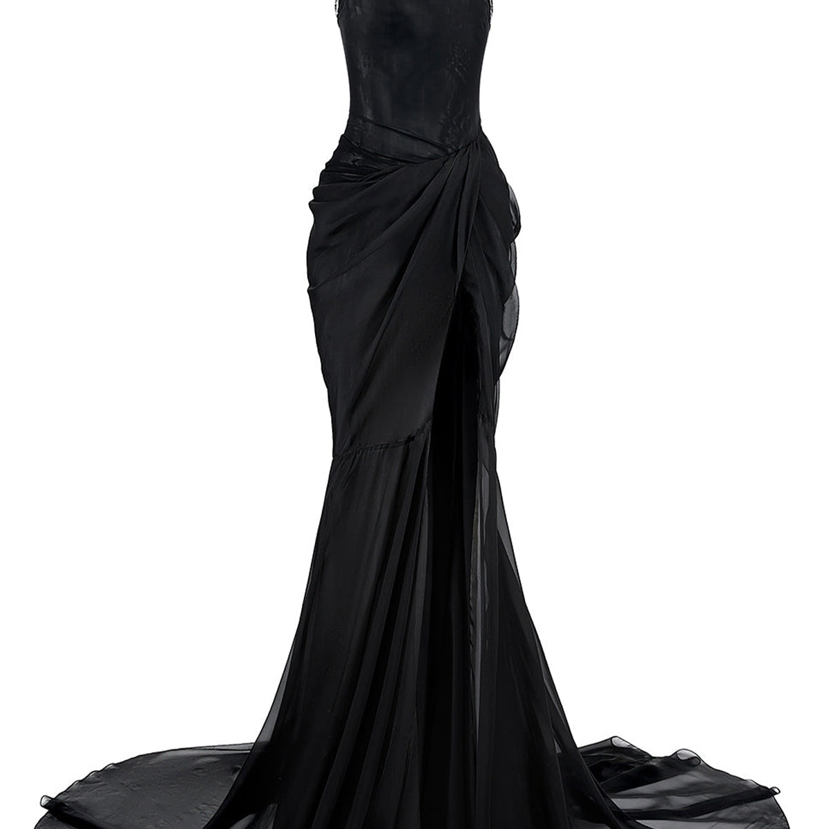 Willa Slit Halter Neck Chiffon Extra Long Length Dress