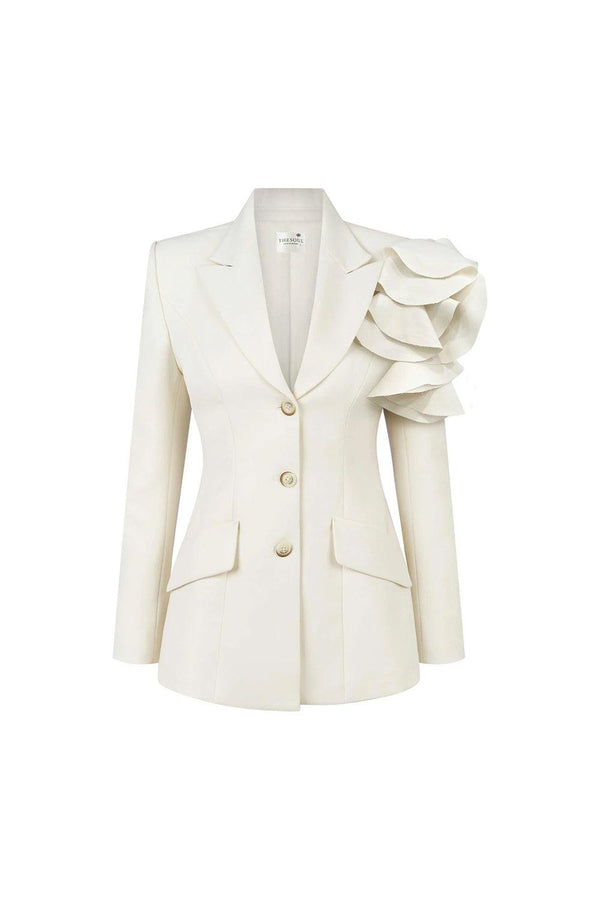 Hori Structured Ruffled Wool Blend Blazer