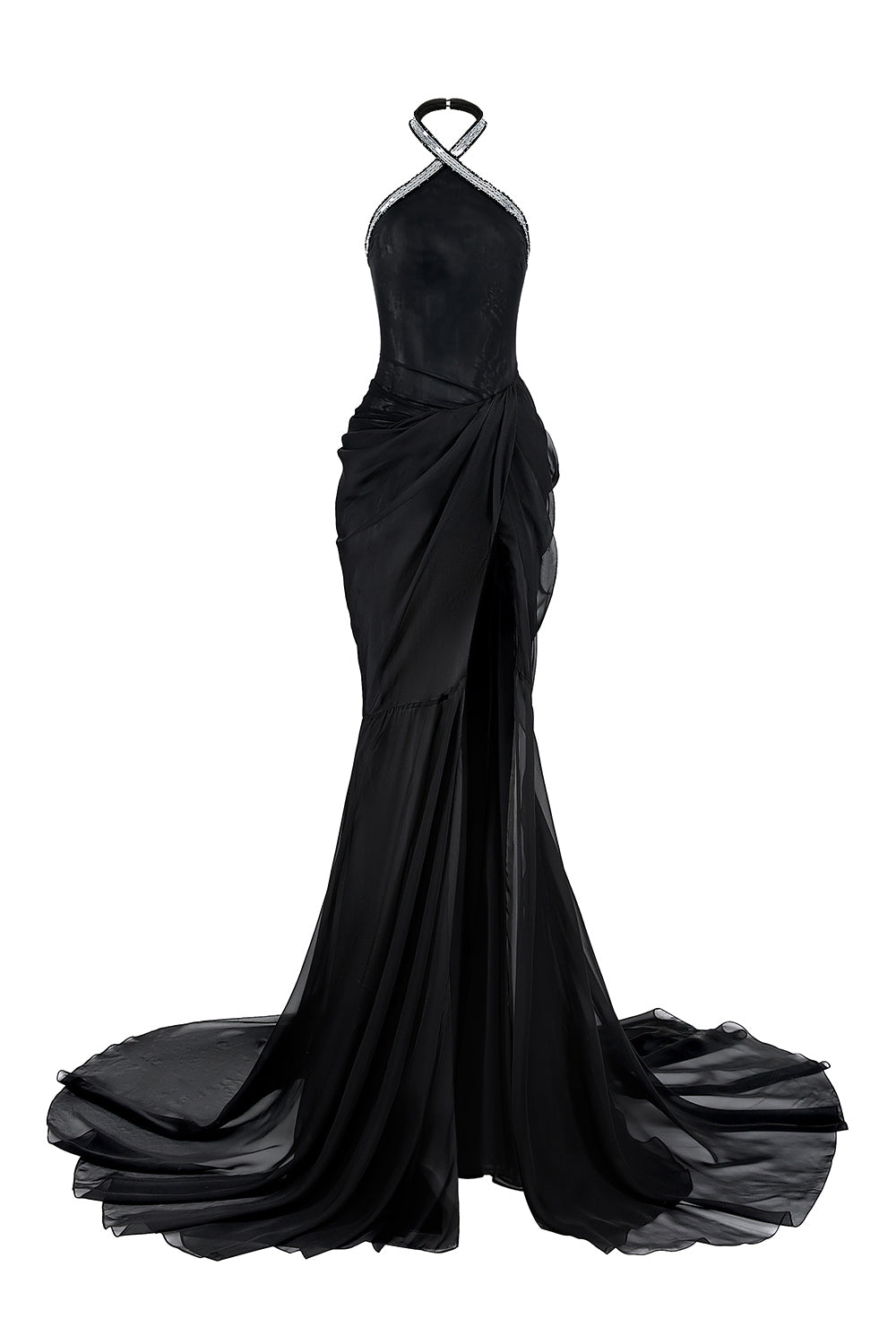 Willa Slit Halter Neck Chiffon Extra Long Length Dress