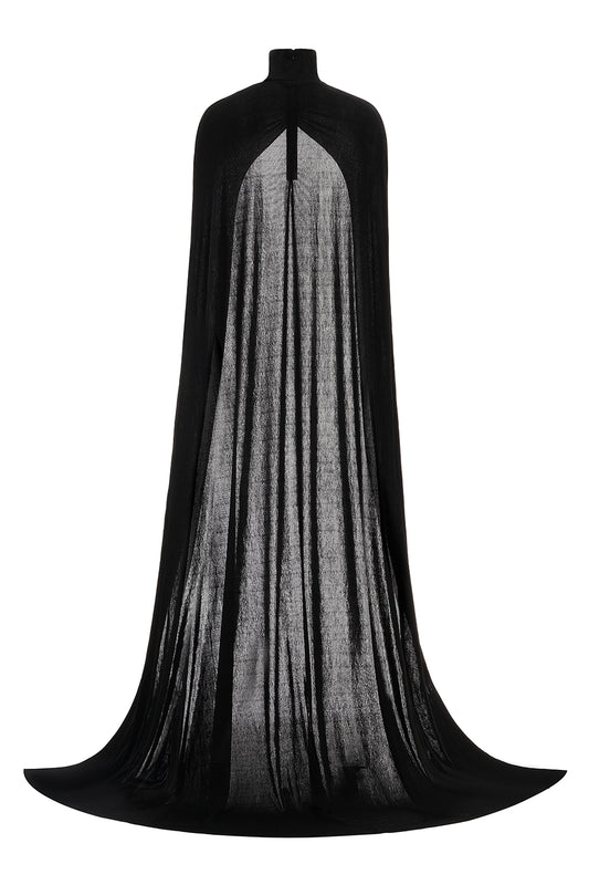 Pansy Straight Turtle Neck Elastic Cotton Floor Length Cape