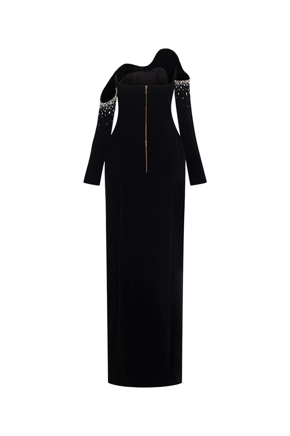 Lucero Sheath Asymmetric Neck Velvet Floor Length Dress