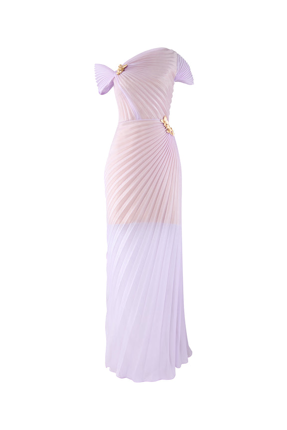 Pleated V-neck Ruffle Bodycon Floor-length Dress Azalea