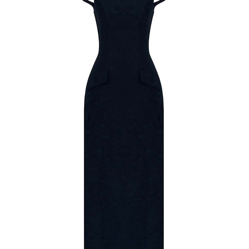 Black Pearl Beaded Midi Dress
