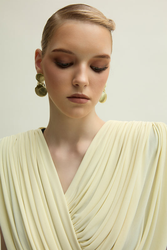 Panton V-Neck Draped Maxi Dress