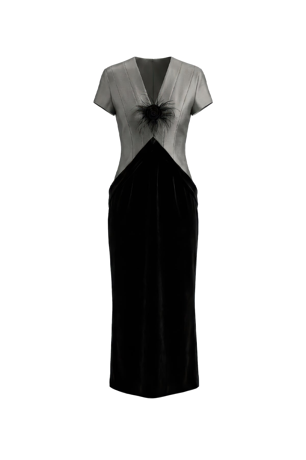 Noir V-Neck Midi Dress