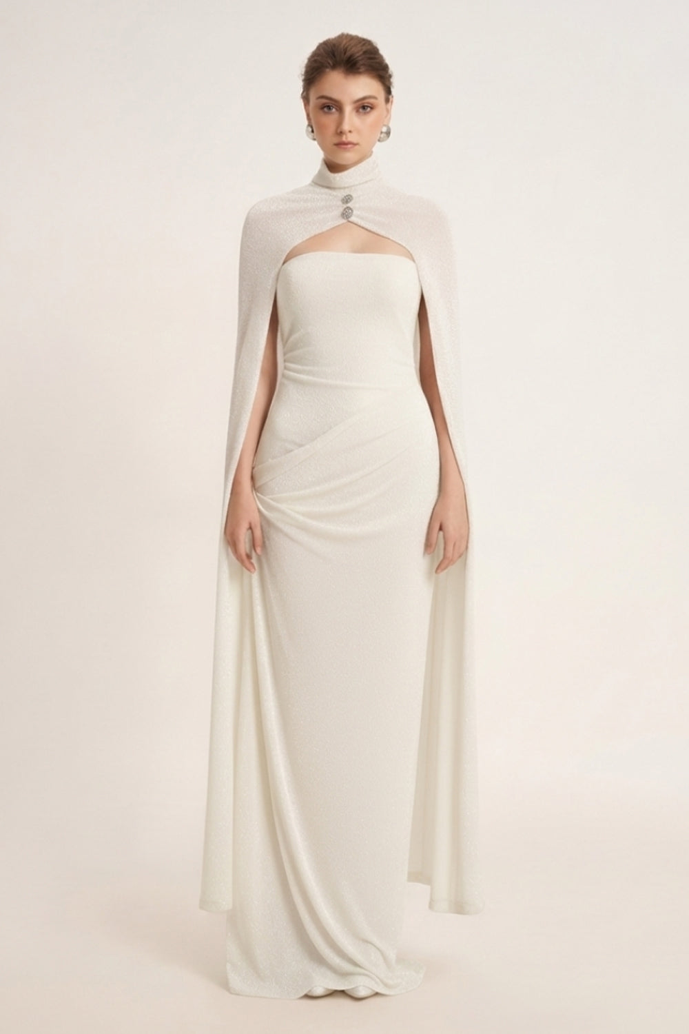 Pansy Straight Turtle Neck Elastic Cotton Floor Length Cape