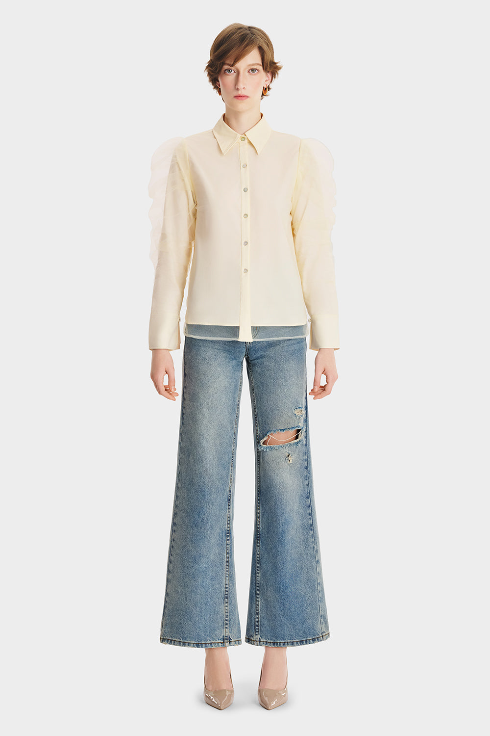 pastel yellow dress shirt Hisdern Pastel Yellow Formal Shirt Classic Pocket Style for Business L