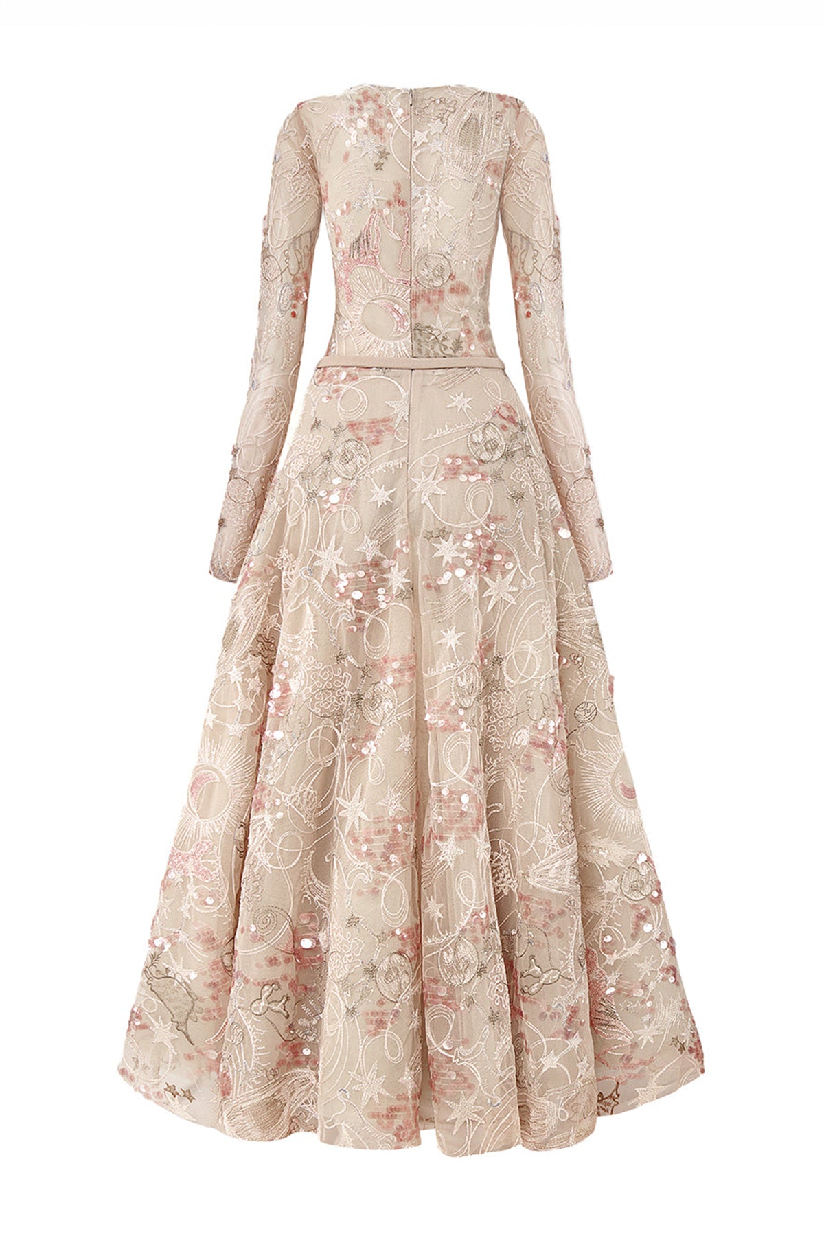Tidal Whisper A-line Jewel Neck Embroidered Lace Maxi Dress