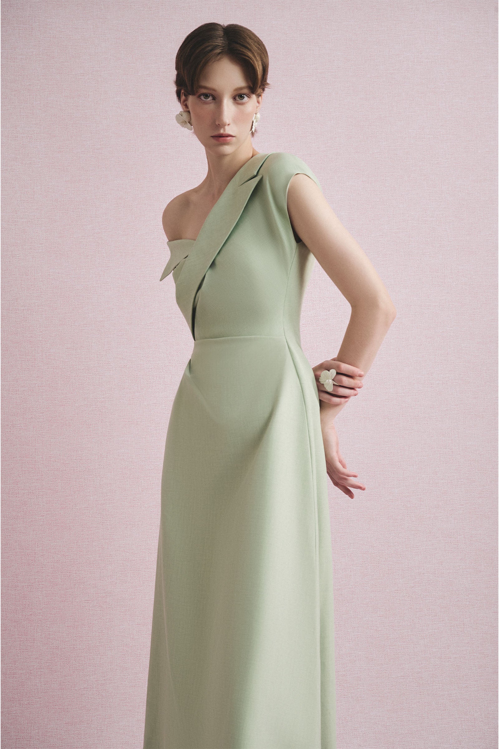 Lanto Asymmetric Neck Midi Dress