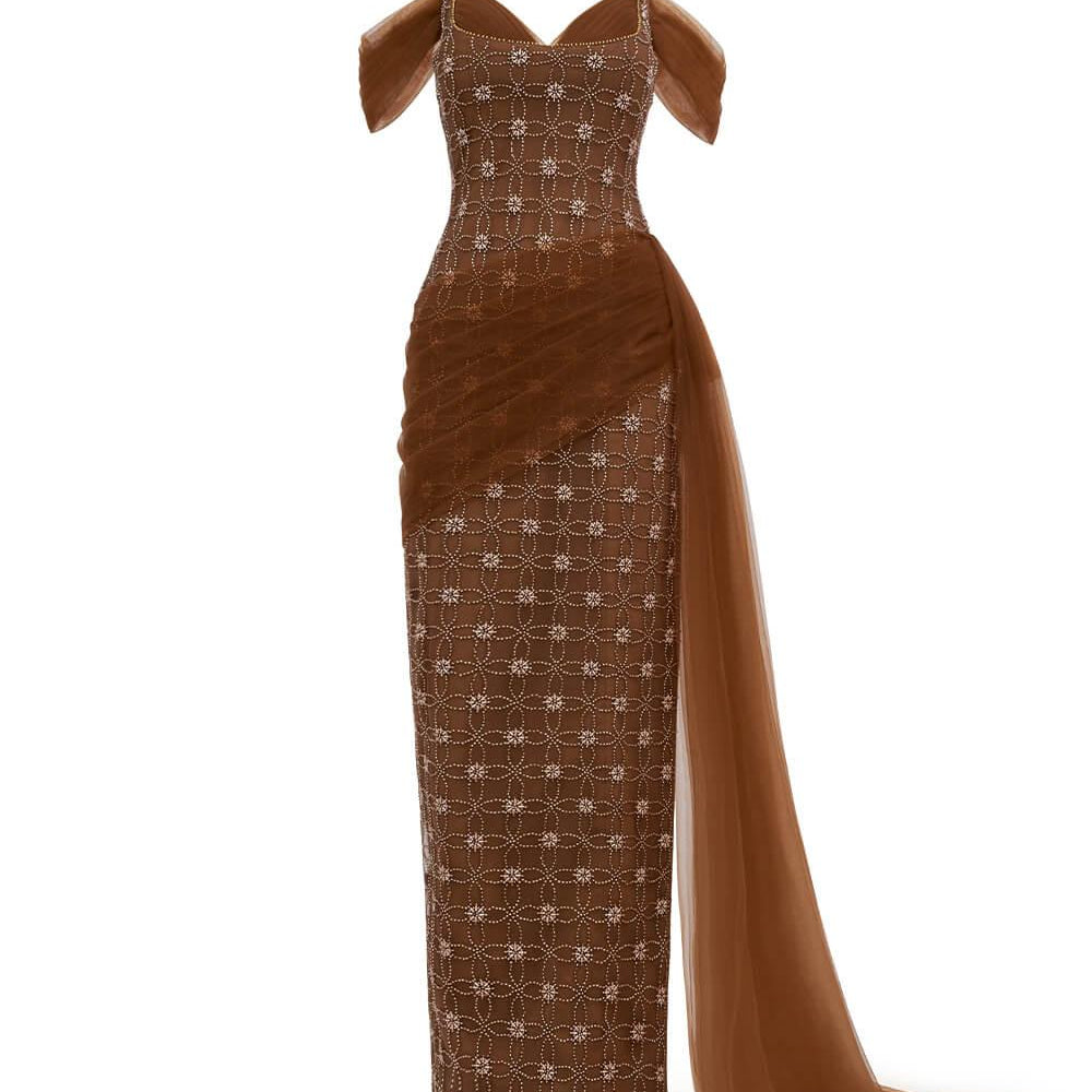 Sienna Sheath Cold Shoulder Sleeved Polyester Maxi Dress