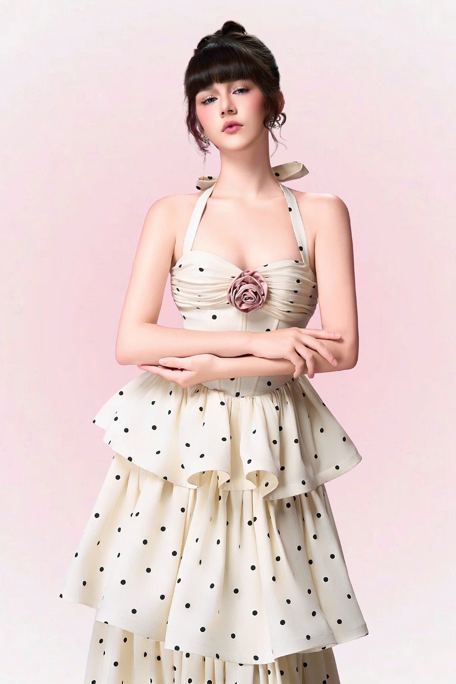 Hazel Halter Applique Midi Dress