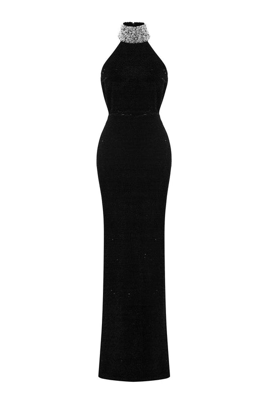 Venus Sheath Halter Neck Velvet Floor Length Dress
