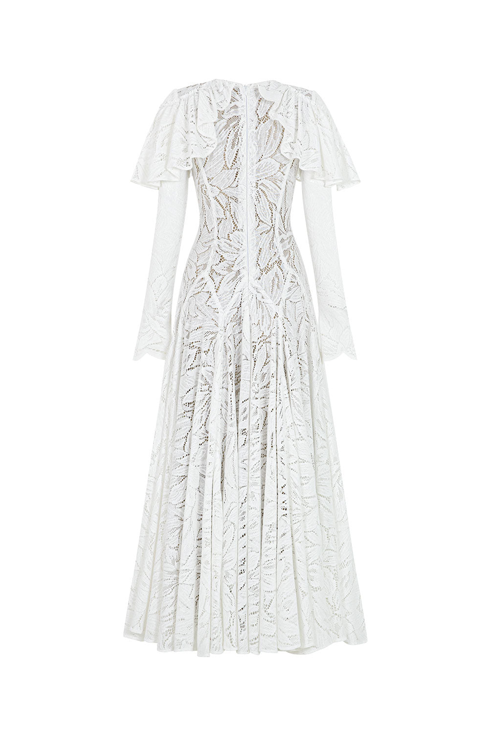 Lavina A-line Ruffle Sleeved Lace Ankle Length Dress