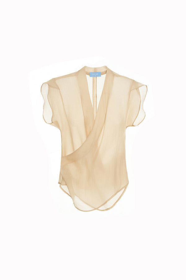 Donna Wrap Cap Sleeved Silk Crepe Top