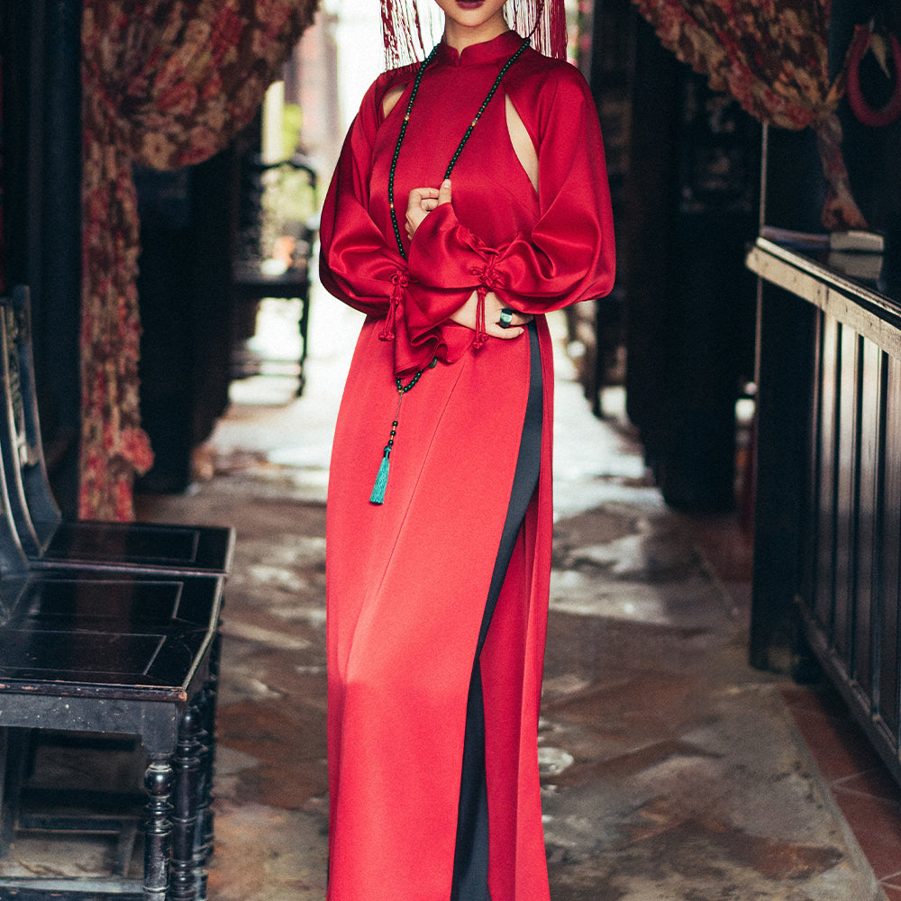 Nhat Chieu Straight Synthetic Silk Ao Dai