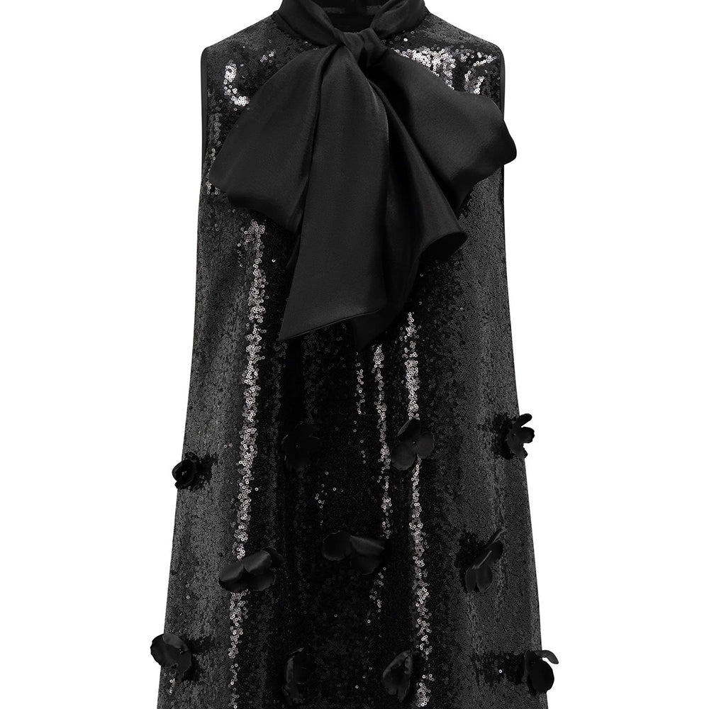 Tiffany Trapezoid Tie Neck Sequin Mini Dress