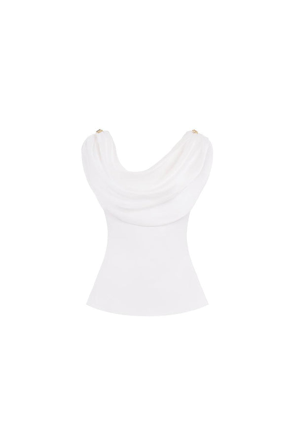 Ivory Bodycon Cowl Neck Organza Top