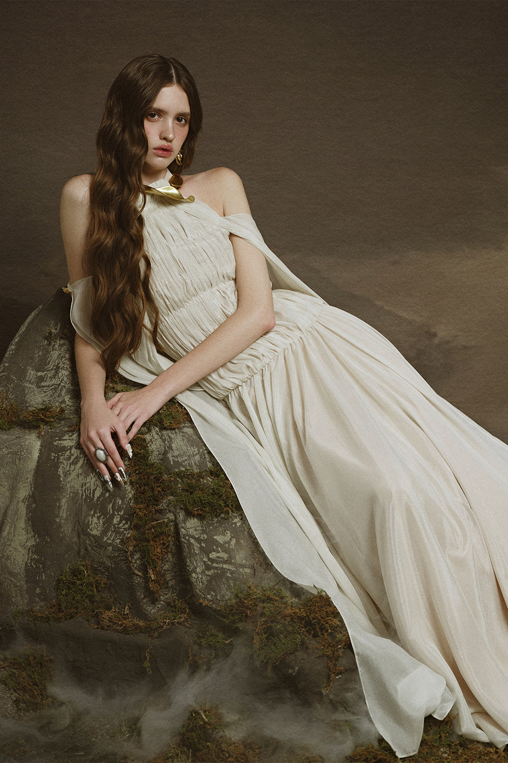 Lunaria A-line Cape Shoulder Chiffon Floor Length Dress