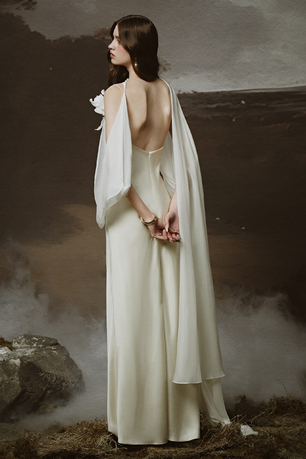 Mirena A-line Cowl Neck Silk Satin Floor Length Dress