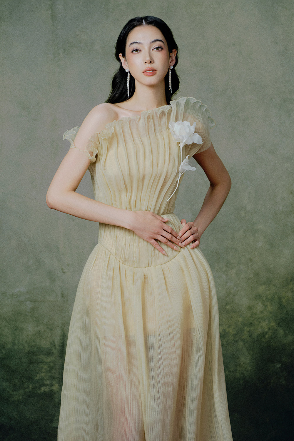 Goldnette Asymmetric Neck Maxi Dress