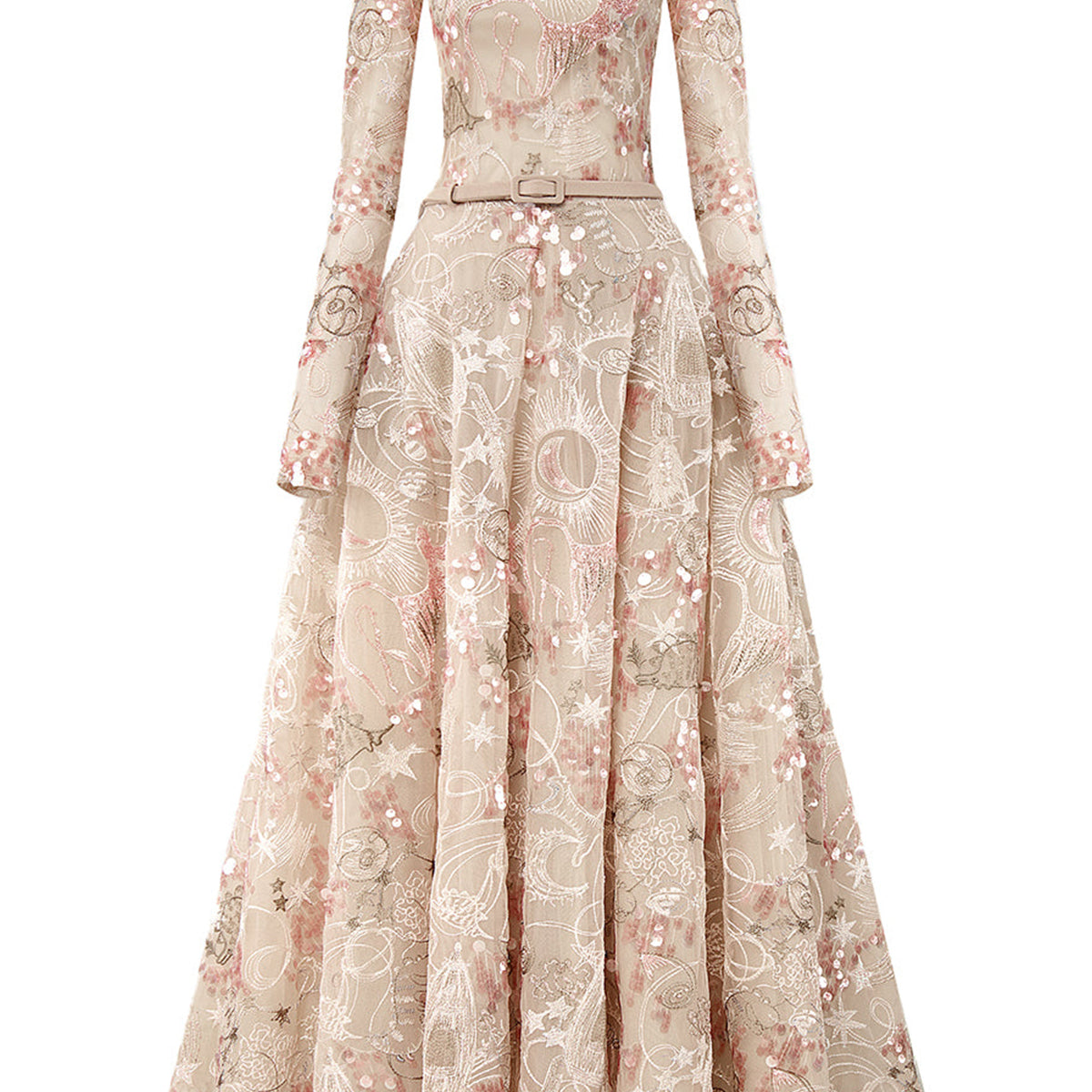 Tidal Whisper A-line Jewel Neck Embroidered Lace Maxi Dress