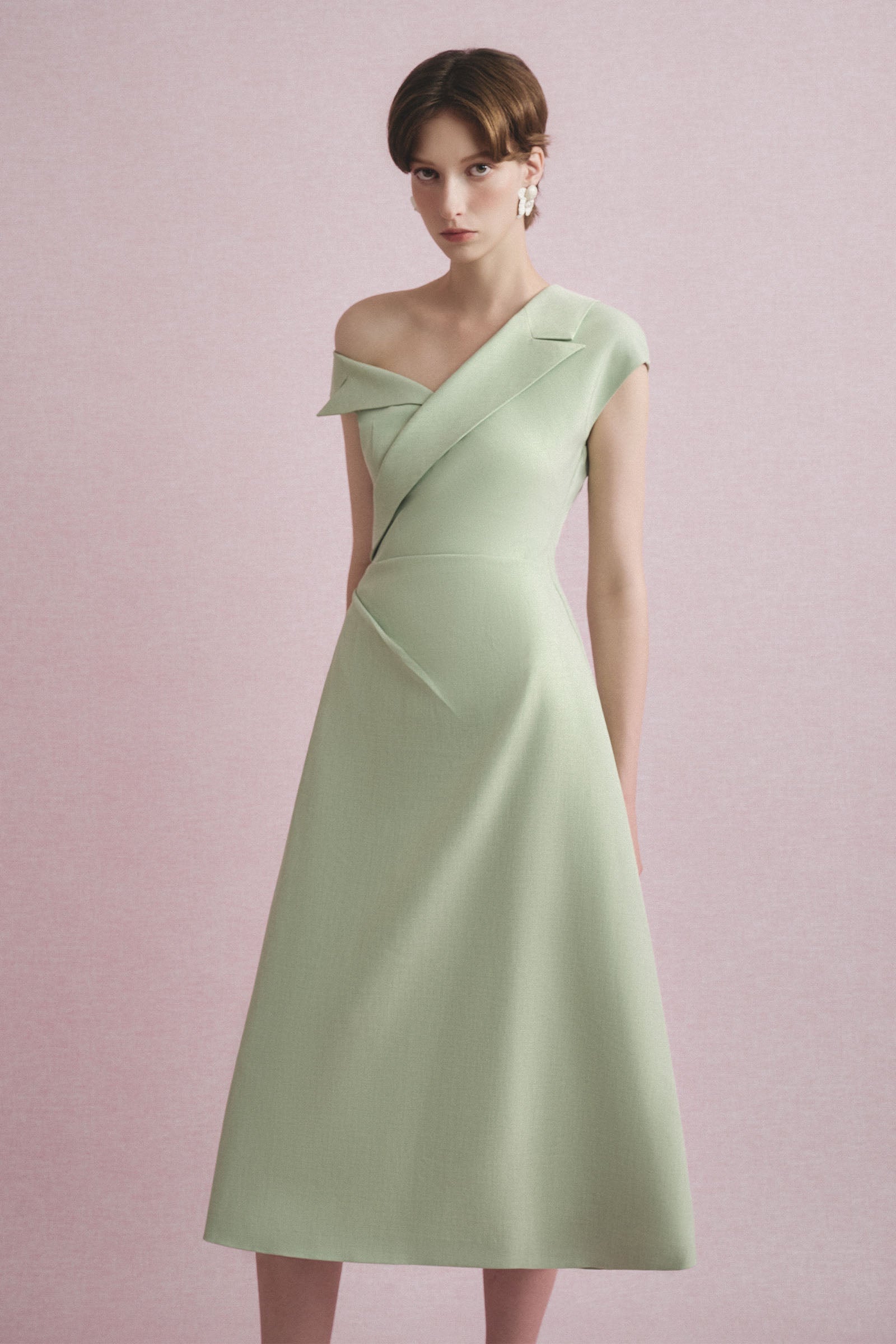 Lanto Asymmetric Neck Midi Dress