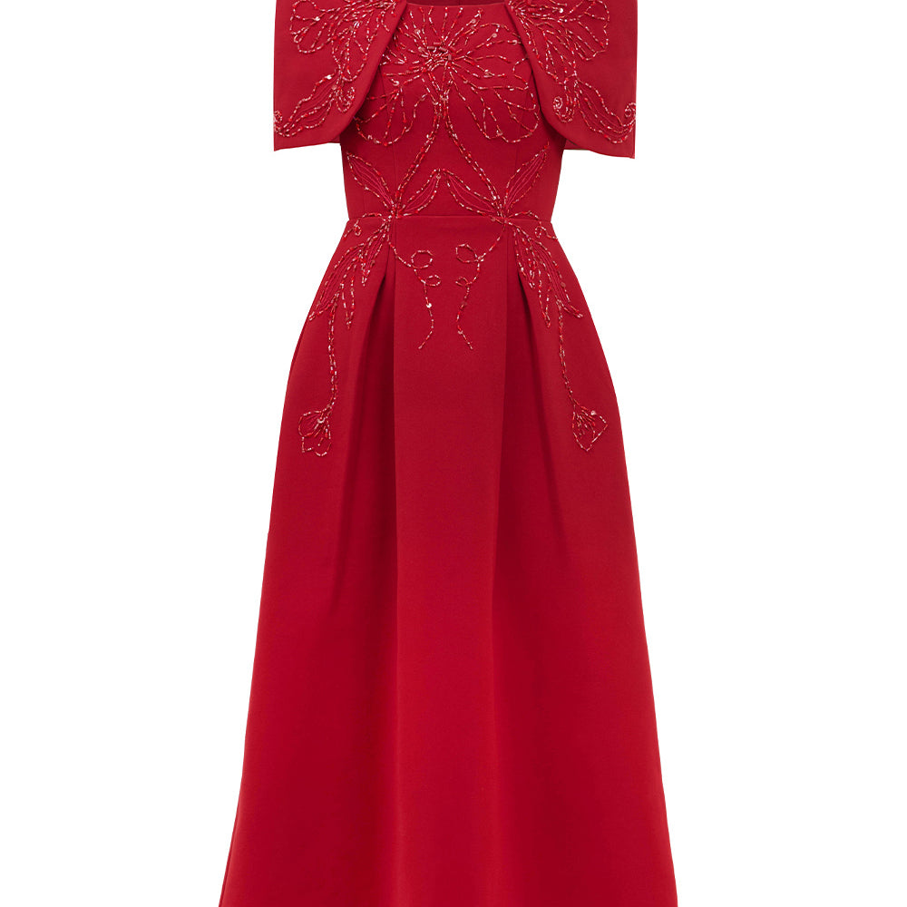 Ruby Gored Cape Sleeved Linen Blend Midi Dress