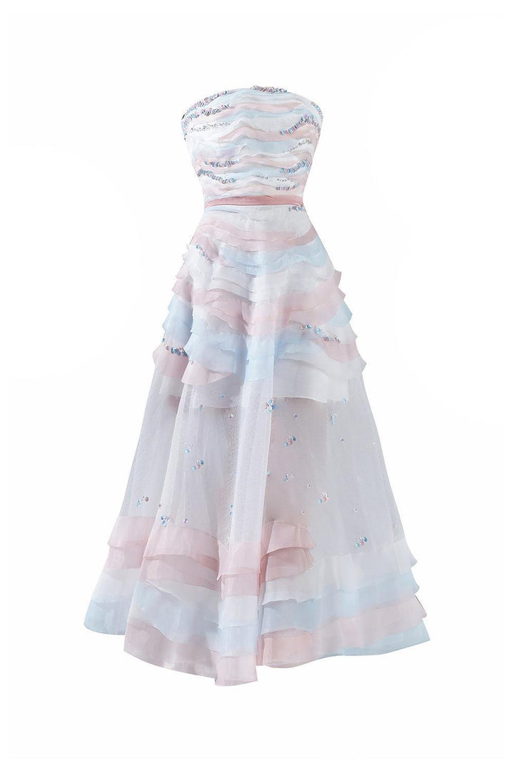 Dallas Strapless Layered Organza Midi Dress - MEAN BLVD