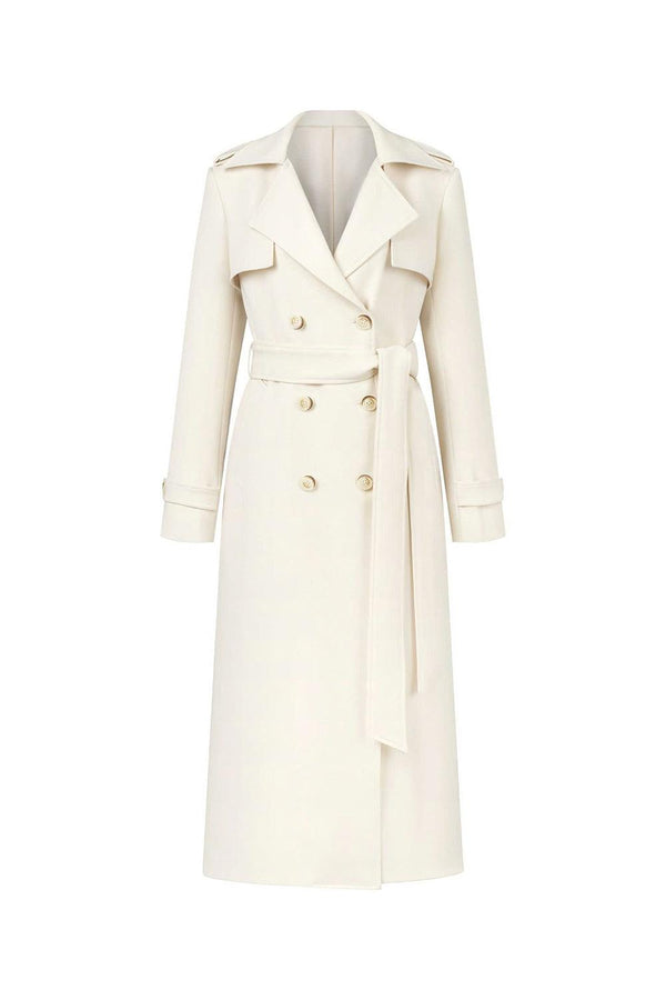 Cozy Straight Storm Flap Wool Blend Calf Length Trench Coat