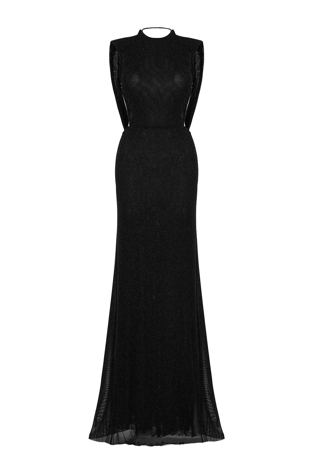 Collin Sheath Round Neck Mesh Floor Length Dress