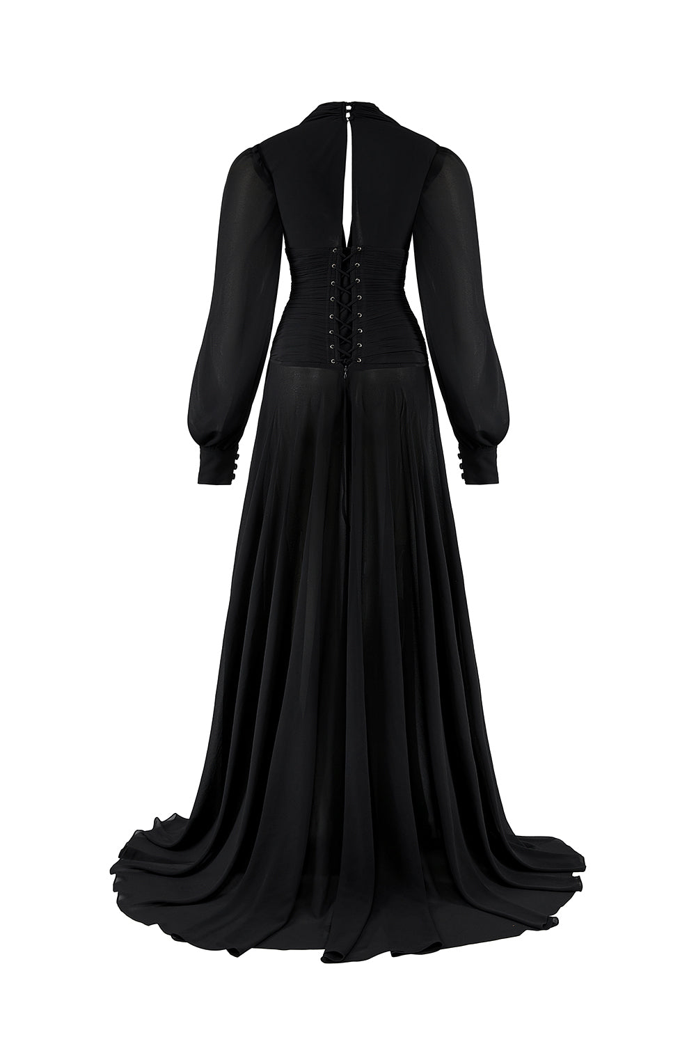 Beatrice Fit and Flare Plunge Neck Chiffon Floor Length Dress