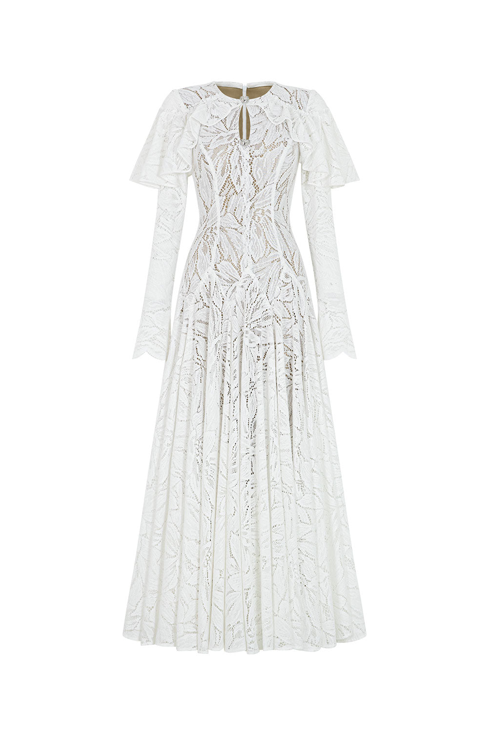 Lavina A-line Ruffle Sleeved Lace Ankle Length Dress