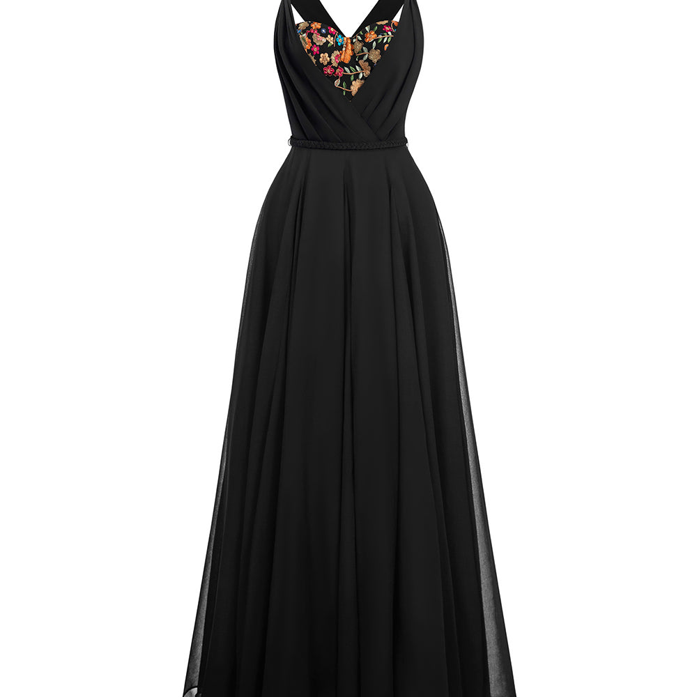 Ophelia A-line Semi-Heart Neck Chiffon Floor Length Dress