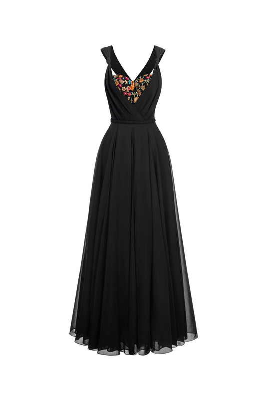 Ophelia A-line Semi-Heart Neck Chiffon Floor Length Dress
