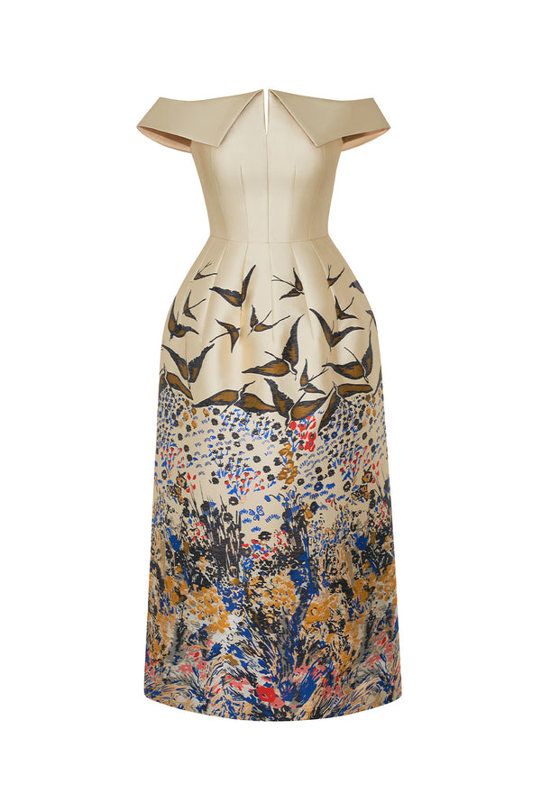 Romanza A-line Off-Shoulder Taffeta Midi Dress