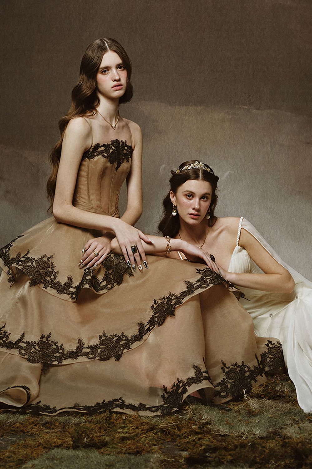 Thalia A-line Cape Sleeved Chiffon Floor Length Dress